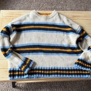 Urban Outfitters Cream and Blue Striped Sweater